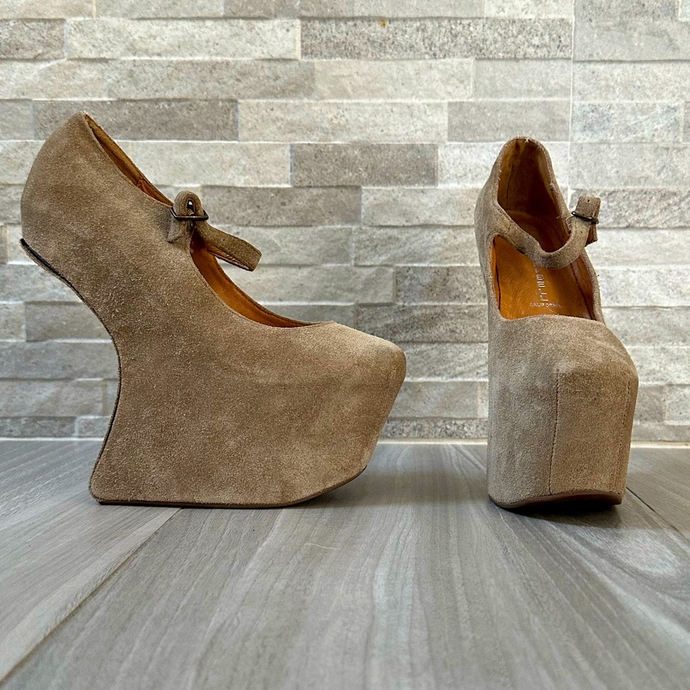 Jeffrey Campbell Nightwalker Platform Shoes- Light Brown Suede- Size 6